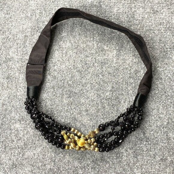 Vtg Carolyn Tanner Belt Beaded Black Gold Braided Adjustable Small Medium 90s‎ - Picture 1 of 14